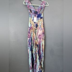 Sacred Threads OS Stunning Watercolor Wearable Art Lightweight Overalls NWT NEW